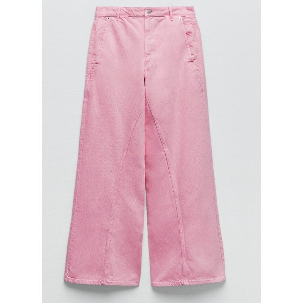 NWT ZARA Pink Super Wide Leg High Waist  Jeans 8